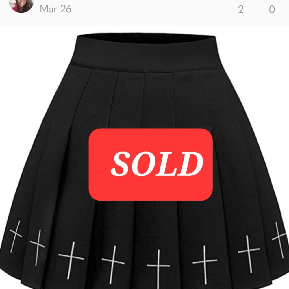 Goth Punk Cross Black Mini Pleated Skirts w/ Embroidered Cross and Sewn in Short